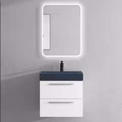 Sogood Meuble de Salle de Bains Blanc Mat Ensemble de 3 Pièces Meuble Suspendu avec Lavabo 60 cm et Miroir LED Design Quadrat ...