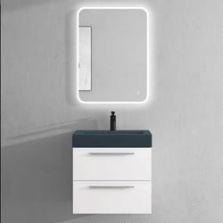 Sogood Meuble de Salle de Bains Blanc Mat Ensemble de 3 Pièces Meuble Suspendu avec Lavabo 60 cm et Miroir LED Design Quadratto
