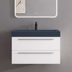Sogood Meuble de Salle de Bains Blanc Mat Ensemble de 2 Pièces Meuble Suspendu avec Lavabo 90 cm Design Quadratto