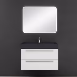 Sogood Meuble de Salle de Bains Blanc Mat Ensemble de 3 Pièces Meuble Suspendu avec Lavabo 90 cm et Miroir LED Design Quadrat ...