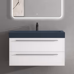 Sogood Meuble de Salle de Bains Blanc Mat Ensemble de 2 Pièces Meuble Suspendu avec Lavabo 100 cm Design Quadratto