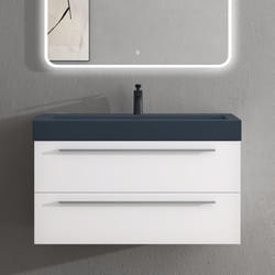 Sogood Meuble de Salle de Bains Blanc Mat Ensemble de 2 Pièces Meuble Suspendu avec Lavabo 100 cm Design Quadratto