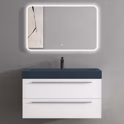 Sogood Meuble de Salle de Bains Blanc Mat Ensemble de 3 Pièces Meuble Suspendu avec Lavabo 100 cm et Miroir LED Design Quadra ...