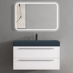 Sogood Meuble de Salle de Bains Blanc Mat Ensemble de 3 Pièces Meuble Suspendu avec Lavabo 100 cm et Miroir LED Design Quadratto