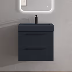 Sogood Meuble de Salle de Bains Gris Noir Mat Ensemble de 2 Pièces Meuble Suspendu avec Lavabo 60 cm Design Quadratto