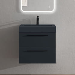 Sogood Meuble de Salle de Bains Gris Noir Mat Ensemble de 2 Pièces Meuble Suspendu avec Lavabo 60 cm Design Quadratto