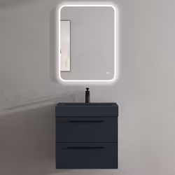 Sogood Meuble de Salle de Bains Gris Noir Mat Ensemble de 3 Pièces Meuble Suspendu avec Lavabo 60 cm et Miroir LED Design Qua ...