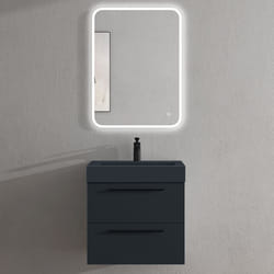 Sogood Meuble de Salle de Bains Gris Noir Mat Ensemble de 3 Pièces Meuble Suspendu avec Lavabo 60 cm et Miroir LED Design Quadratto