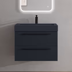 Sogood Meuble de Salle de Bains Gris Noir Mat Ensemble de 2 Pièces Meuble Suspendu avec Lavabo 73 cm Design Quadratto