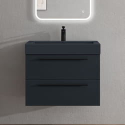 Sogood Meuble de Salle de Bains Gris Noir Mat Ensemble de 2 Pièces Meuble Suspendu avec Lavabo 73 cm Design Quadratto
