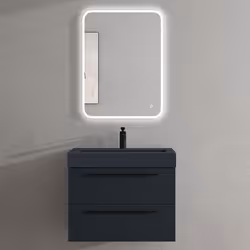 Sogood Meuble de Salle de Bains Gris Noir Mat Ensemble de 3 Pièces Meuble avec Lavabo 73 cm et Miroir LED Quadratto