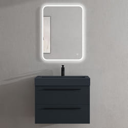 Sogood Meuble de Salle de Bains Gris Noir Mat Ensemble de 3 Pièces Meuble avec Lavabo 73 cm et Miroir LED Quadratto
