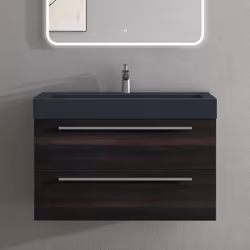 Sogood Meuble de Salle de Bains Gris Noir Mat Ensemble de 2 Pièces Meuble Suspendu avec Lavabo 90 cm Design Quadratto