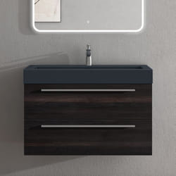Sogood Meuble de Salle de Bains Gris Noir Mat Ensemble de 2 Pièces Meuble Suspendu avec Lavabo 90 cm Design Quadratto