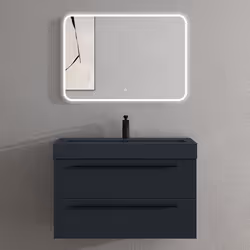 Sogood Meuble de Salle de Bains Gris Noir Mat Ensemble de 3 Pièces Meuble Suspendu avec Lavabo 90 cm et Miroir LED Design Qua ...