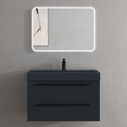 Sogood Meuble de Salle de Bains Gris Noir Mat Ensemble de 3 Pièces Meuble Suspendu avec Lavabo 90 cm et Miroir LED Design Quadratto