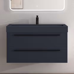 Sogood Meuble de Salle de Bains Gris Noir Mat Ensemble de 2 Pièces Meuble Suspendu avec Lavabo 100 cm Design Quadratto
