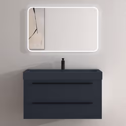 Sogood Meuble de Salle de Bains Gris Noir Mat Ensemble de 3 Pièces Meuble avec Lavabo 100 cm et Miroir LED Design Quadratto