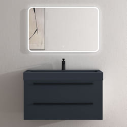 Sogood Meuble de Salle de Bains Gris Noir Mat Ensemble de 3 Pièces Meuble avec Lavabo 100 cm et Miroir LED Design Quadratto