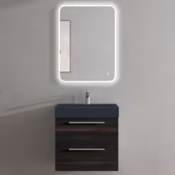 Sogood Meuble de Salle de Bains Gris Foncé Ensemble de 3 Pièces Meuble Suspendu avec Lavabo 60 cm et Miroir LED Design Quadra ...