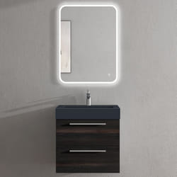 Sogood Meuble de Salle de Bains Gris Foncé Ensemble de 3 Pièces Meuble Suspendu avec Lavabo 60 cm et Miroir LED Design Quadratto