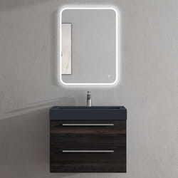 Sogood Meuble de Salle de Bains Gris Foncé Ensemble de 3 Pièces Meuble Suspendu avec Lavabo 73 cm et Miroir LED Design Quadratto