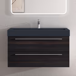 Sogood Meuble de Salle de Bains Gris Foncé Ensemble de 2 Pièces Meuble Suspendu avec Lavabo 100 cm Design Quadratto