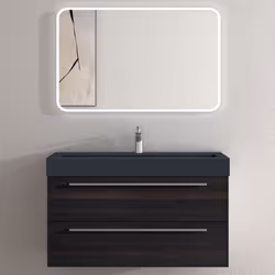 Sogood Meuble de Salle de Bains Gris Foncé Ensemble de 3 Pièces Meuble Suspendu avec Lavabo 100 cm et Miroir LED Design Quadr ...
