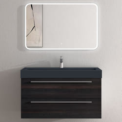 Sogood Meuble de Salle de Bains Gris Foncé Ensemble de 3 Pièces Meuble Suspendu avec Lavabo 100 cm et Miroir LED Design Quadratto