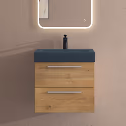 Sogood Meuble de Salle de Bains Marron Clair Ensemble de 2 Pièces Meuble Suspendu avec Lavabo 60 cm Design Quadratto