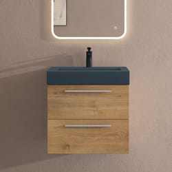 Sogood Meuble de Salle de Bains Marron Clair Ensemble de 2 Pièces Meuble Suspendu avec Lavabo 60 cm Design Quadratto