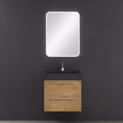 Sogood Meuble de Salle de Bains Marron Clair Ensemble de 3 Pièces Meuble Suspendu avec Lavabo 60 cm et Miroir LED Design Quad ...