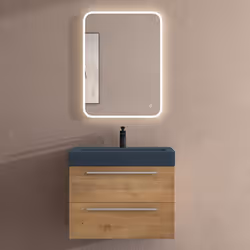 Sogood Meuble de Salle de Bains Marron Clair Ensemble de 3 Pièces Meuble Suspendu avec Lavabo 73 cm et Miroir LED Design Quad ...