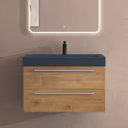 Sogood Meuble de Salle de Bains Marron Clair Ensemble de 2 Pièces Meuble Suspendu avec Lavabo 90 cm Design Quadratto