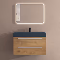 Sogood Meuble de Salle de Bains Marron Clair Ensemble de 3 Pièces Meuble Suspendu avec Lavabo 90 cm et Miroir LED Design Quad ...