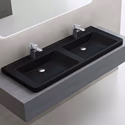 Sogood Double Lavabo à Encastrer Noir Mat Vasque en Solid Surface Lave Mains Rectangulaire de Qualité 120x48x145cm Colossum08