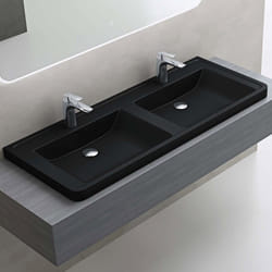 Sogood Double Lavabo à Encastrer Noir Mat Vasque en Solid Surface Lave Mains Rectangulaire de Qualité 120x48x145cm Colossum08
