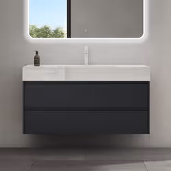 Sogood Meuble de Salle de Bain Gris Noir Mat Ensemble de 2 Pièces Meuble avec Lavabo 120cm Design Deep avec 2 Tiroirs