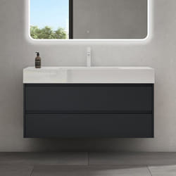 Sogood Meuble de Salle de Bain Gris Noir Mat Ensemble de 2 Pièces Meuble avec Lavabo 120cm Design Deep avec 2 Tiroirs