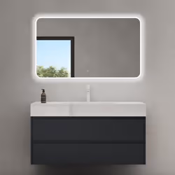 Sogood Meuble de Salle de Bain Gris Noir Mat Ensemble de 3 Pièces Meuble avec Lavabo 120cm et LED Miroir Deep avec 2 Tiroirs