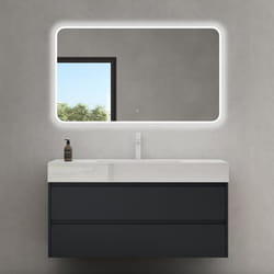 Sogood Meuble de Salle de Bain Gris Noir Mat Ensemble de 3 Pièces Meuble avec Lavabo 120cm et LED Miroir Deep avec 2 Tiroirs
