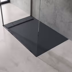 Sogood® Receveur de Douche Design Ultra Plat 4 cm Rectangulaire en Solid Surface Gris Noir Mat Geoma04 90x140x4 cm