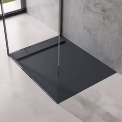 Sogood® Receveur de Douche Design Ultra Plat 4 cm Rectangulaire en Solid Surface Gris Noir Mat Geoma04 80x100x4 cm