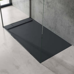 Sogood® Receveur de Douche Design Ultra Plat 4 cm Rectangulaire en Solid Surface Gris Noir Mat Geoma04 80x140x4 cm