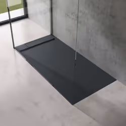 Sogood® Receveur de Douche Design Ultra Plat 4 cm Rectangulaire en Solid Surface Gris Noir Mat Geoma04 80x160x4 cm