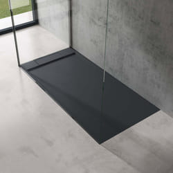 Sogood® Receveur de Douche Design Ultra Plat 4 cm Rectangulaire en Solid Surface Gris Noir Mat Geoma04 80x160x4 cm