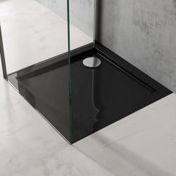 Sogood® Receveur de Douche 80x80 Bac à Douche Carré Extraplat Acrilique Noir Faro01 80x80x4 cm avec Bonde AL01