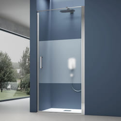 Doporro Porte de Douche Pivotante Paroi de Douche pour Niche Verre de 8mm avec Revêtement Anti-calaire Transparente avec Bande Opaque 90x195cm