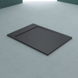 Sogood Receveur de Douche 80x160 Bac à Douche Ultra Plat en Fonte Minérale Gris-Noir Quore 80x160x3 cm + Bonde AL06