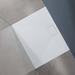 Sogood Receveur de Douche Bac à Douche Ultra Plat en Solid Surface Blanc Mat Geoma07 80x100x3 cm avec Bonde AL06